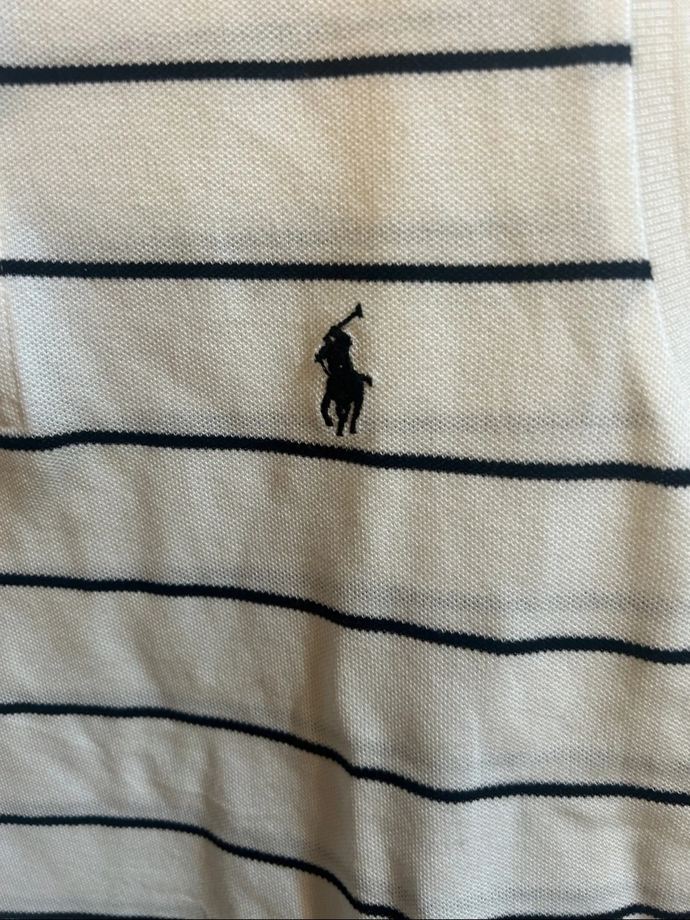 Ralph Lauren Men’s White Sleeveless Polo with Navy Stripes
